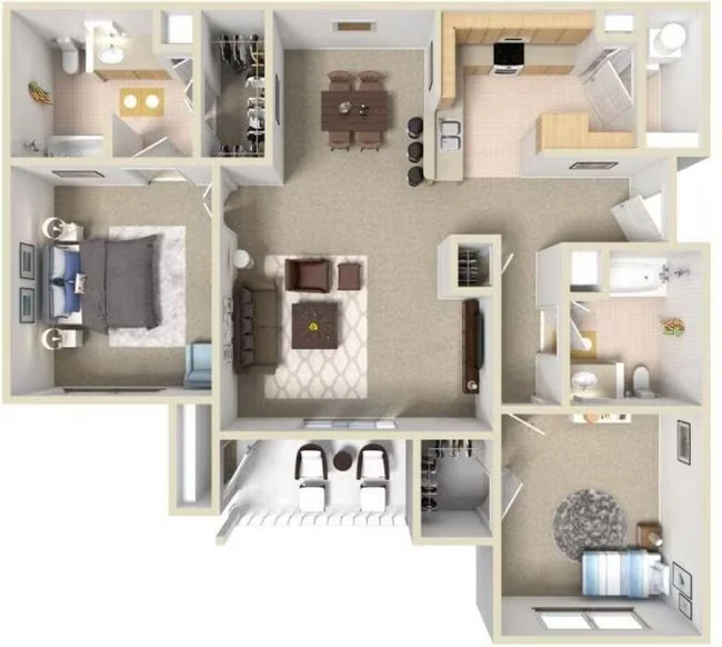 B3 2/2 1079 sf 134 floor plan